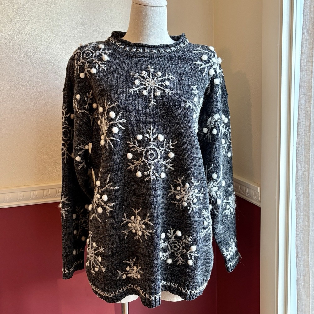 Vintage Ramie Cotton Embroidered Winter Snowflake sweater Chistopher‎ & Banks